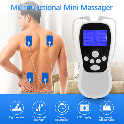 Dual Channel TENS EMS Unit 8 Modes 15 Intensity Muscle Stimulator for Pain Relief Therapy Electronic Pulse Massager Cupping
